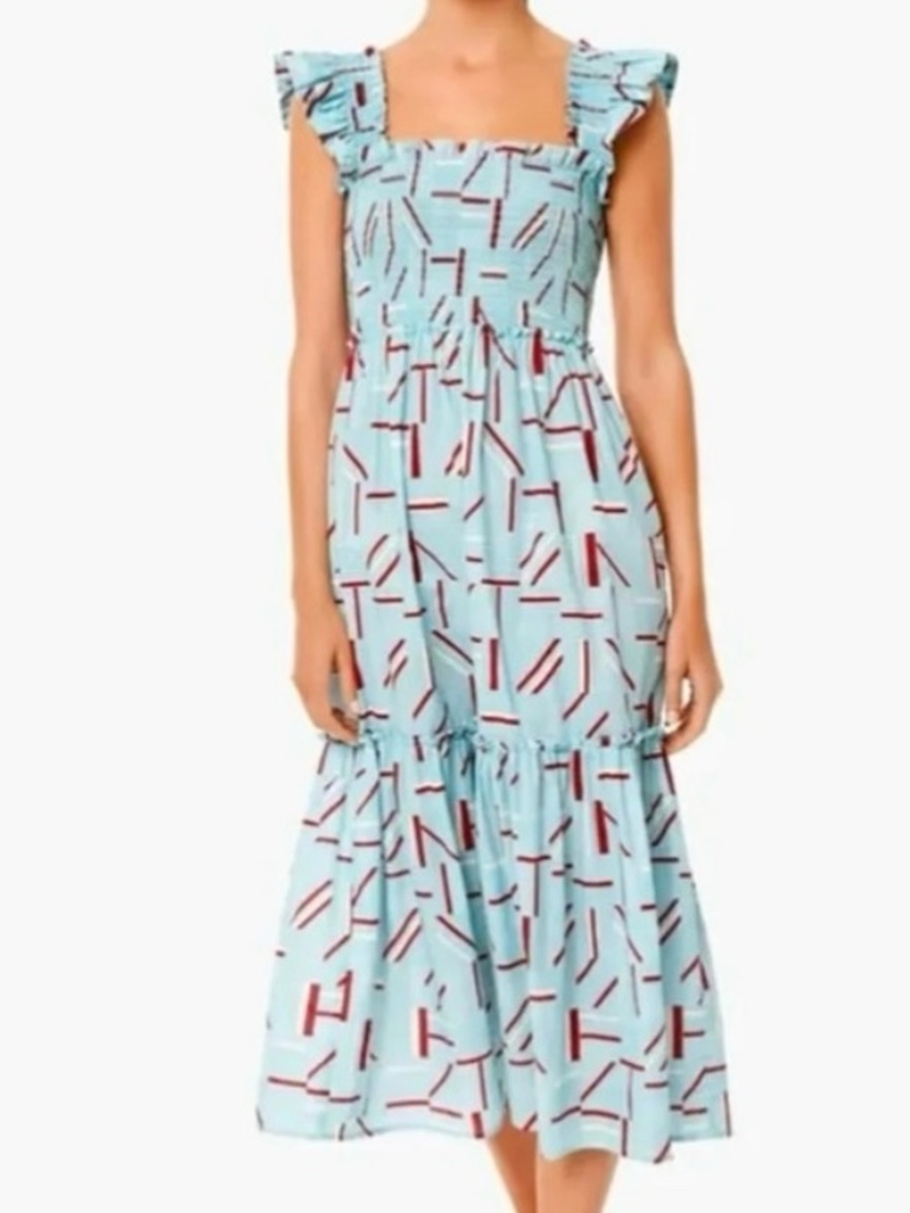 Tuckernuck Light Blue Printed Ruffle-Trim Midi Dress